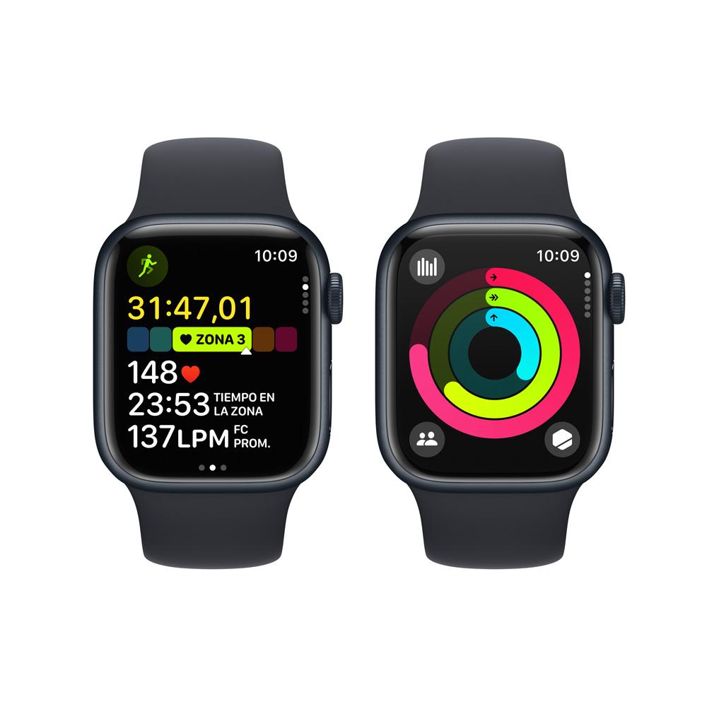 Apple Watch Series 9 GPS • Caja de aluminio color medianoche de 41 mm • Correa deportiva color medianoche - S/M