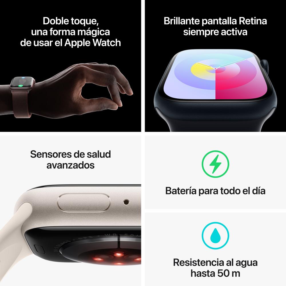 Apple Watch Series 9 GPS • Caja de aluminio color medianoche de 41 mm • Correa deportiva color medianoche - S/M