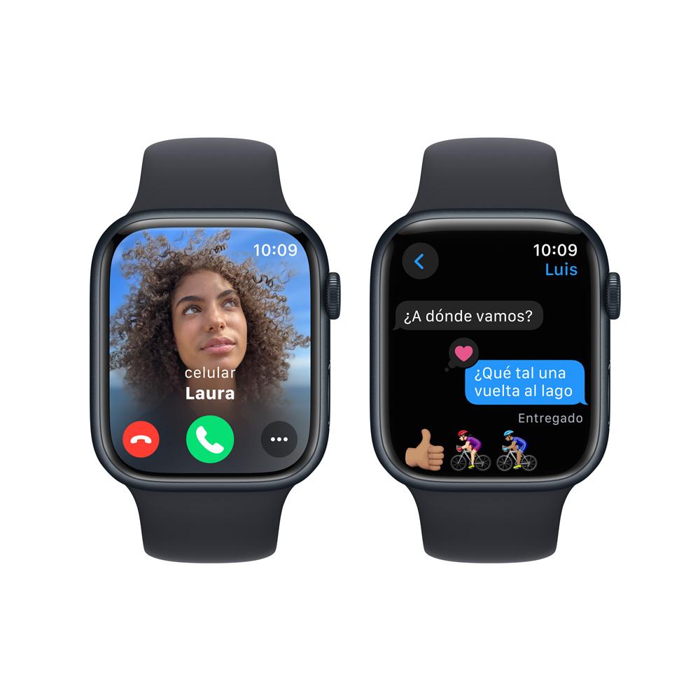 Apple Watch Series 9 GPS • Caja de aluminio color medianoche de 45 mm • Correa deportiva color medianoche - M/L