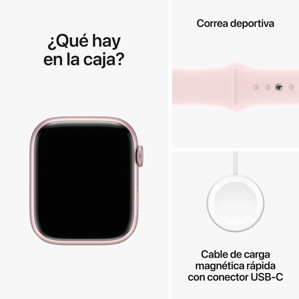 Apple Watch Series 9 GPS • Caja de aluminio rosada de 45 mm • Correa deportiva rosado claro - M/L