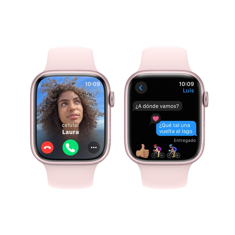 Apple Watch Series 9 GPS • Caja de aluminio rosada de 45 mm • Correa deportiva rosado claro - M/L