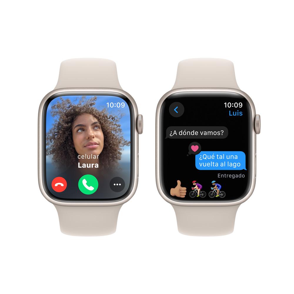 Apple Watch Series 9 GPS • Caja de aluminio blanco estelar de 45 mm • Correa deportiva blanco estelar - M/L