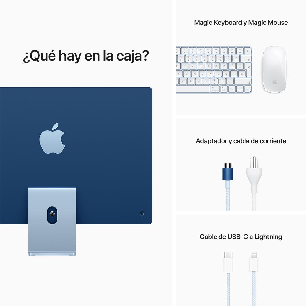 iMac con pantalla Retina 4,5K de 24 pulgadas: Chip M1 de Apple con CPU de ocho núcleos y GPU de siete núcleos, 256 GB SSD - Azul