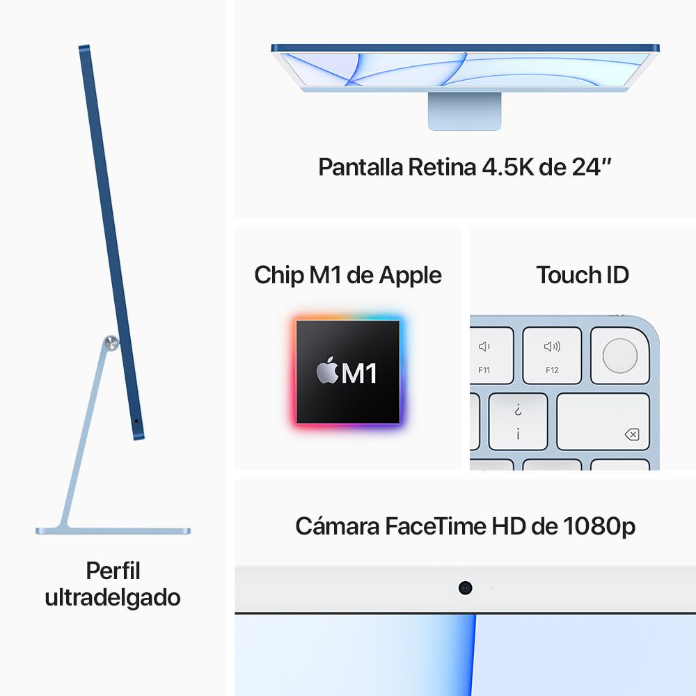 iMac con pantalla Retina 4,5K de 24 pulgadas: Chip M1 de Apple con CPU de ocho núcleos y GPU de ocho núcleos, 256 GB SSD - Plata