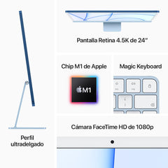 iMac con pantalla Retina 4,5K de 24 pulgadas: Chip M1 de Apple con CPU de ocho núcleos y GPU de siete núcleos, 256 GB SSD - Rosa