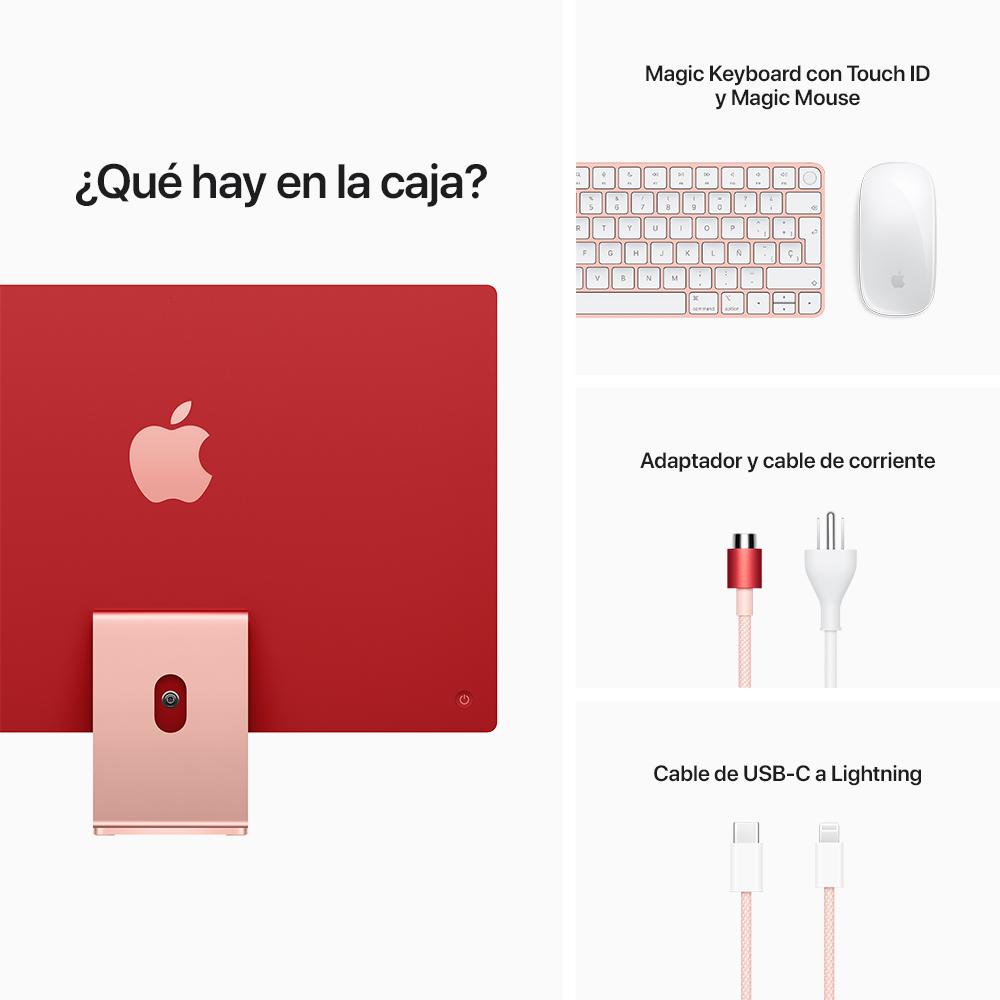 iMac con pantalla Retina 4,5K de 24 pulgadas: Chip M1 de Apple con CPU de ocho núcleos y GPU de ocho núcleos, 256 GB SSD - Rosa