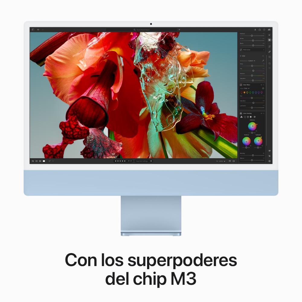 iMac con pantalla Retina 4,5K de 24 pulgadas: Chip M3 de Apple con CPU de 8 núcleos y GPU de 8 núcleos, 256 GB SSD - Azul