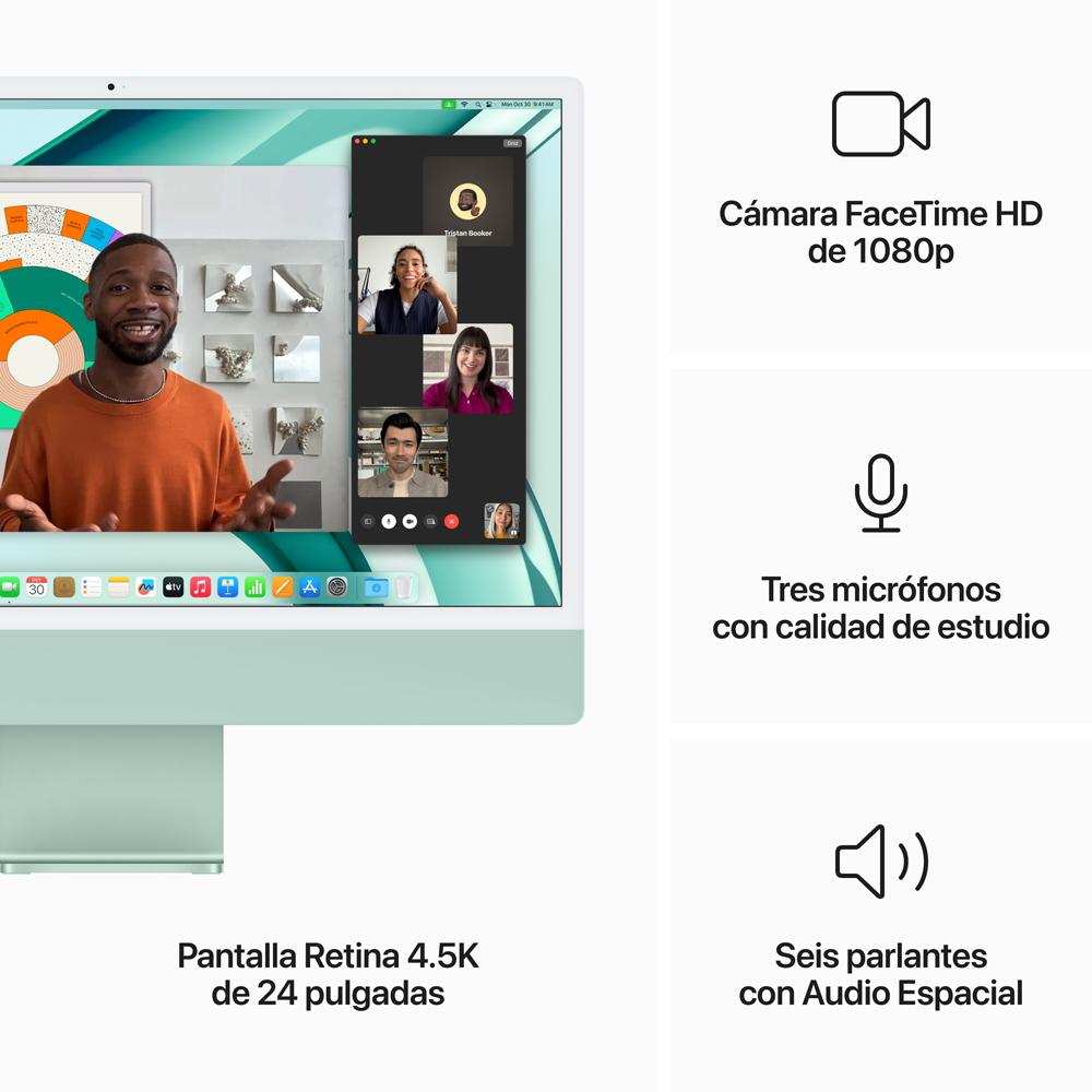 iMac con pantalla Retina 4,5K de 24 pulgadas: Chip M3 de Apple con CPU de 8 núcleos y GPU de 8 núcleos, 256 GB SSD - Verde