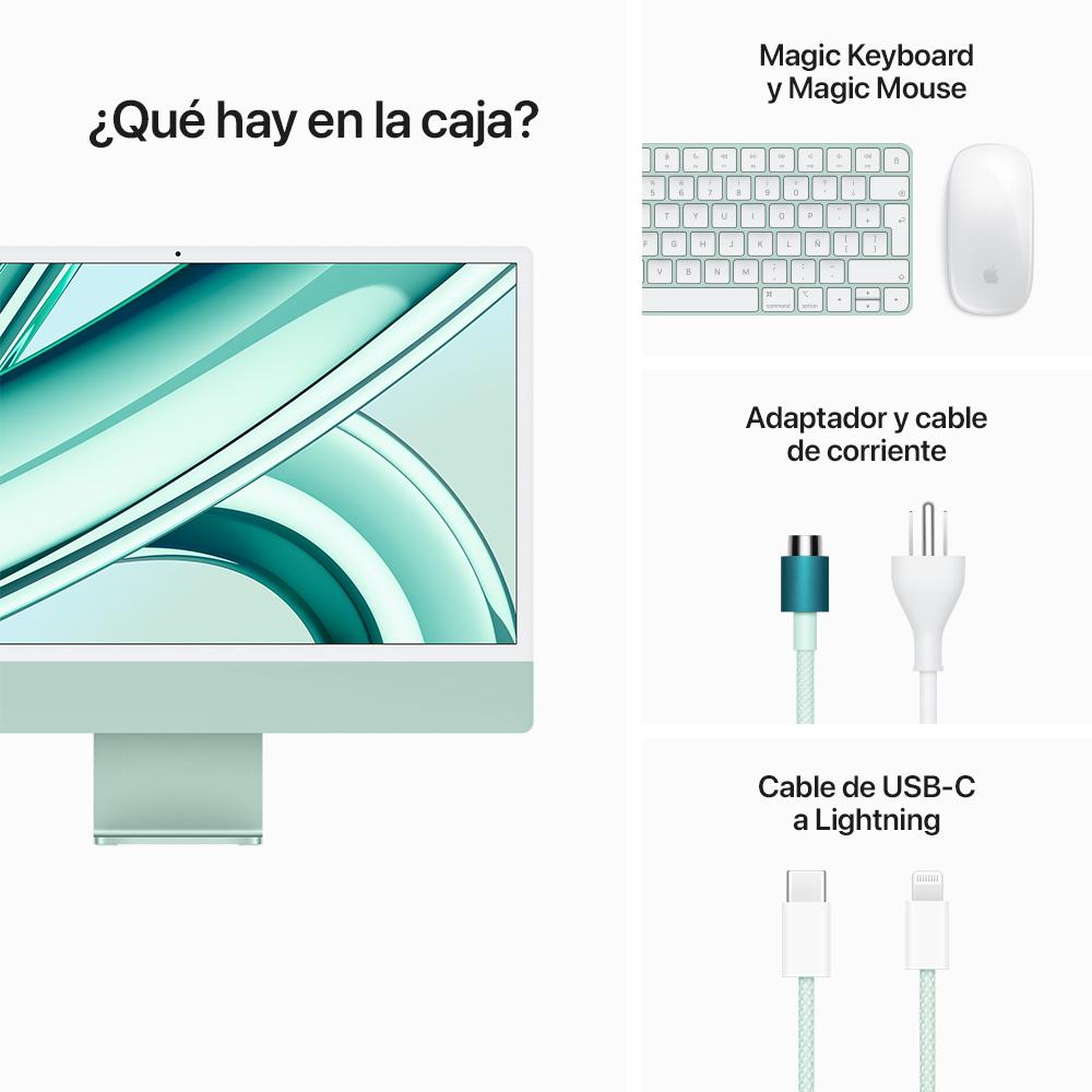 iMac con pantalla Retina 4,5K de 24 pulgadas: Chip M3 de Apple con CPU de 8 núcleos y GPU de 8 núcleos, 256 GB SSD - Verde