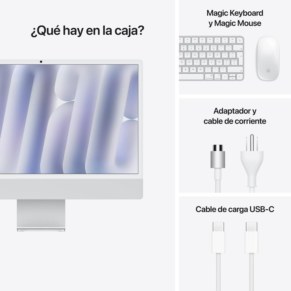 iMac con pantalla Retina 4,5K de 24 pulgadas: Chip M4 de Apple con CPU de 8 núcleos y GPU de 8 núcleos, 256 GB SSD - Plata