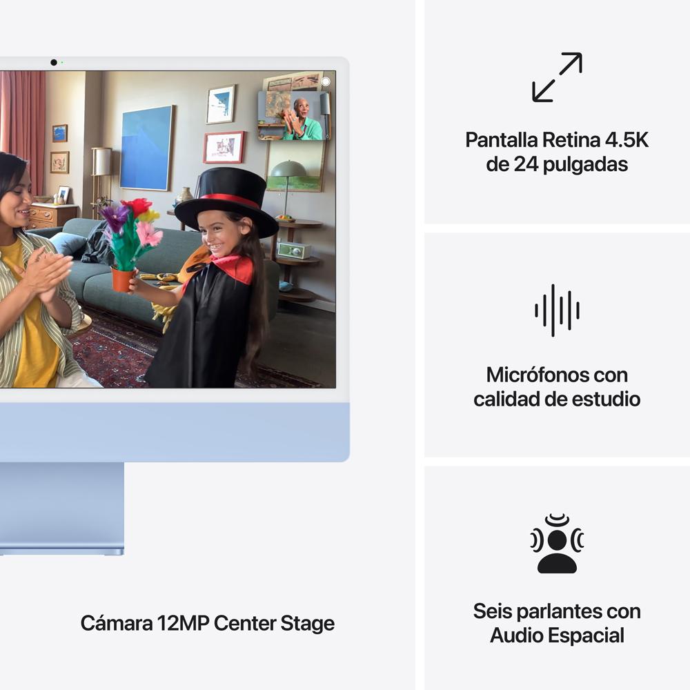 iMac con pantalla Retina 4,5K de 24 pulgadas: Chip M4 de Apple con CPU de 10 núcleos y GPU de 10 núcleos, 256 GB SSD - Azul