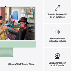 iMac con pantalla Retina 4,5K de 24 pulgadas: Chip M4 de Apple con CPU de 10 núcleos y GPU de 10 núcleos, 256 GB SSD - Verde