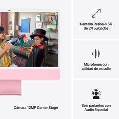 iMac con pantalla Retina 4,5K de 24 pulgadas: Chip M4 de Apple con CPU de 10 núcleos y GPU de 10 núcleos, 256 GB SSD - Rosa