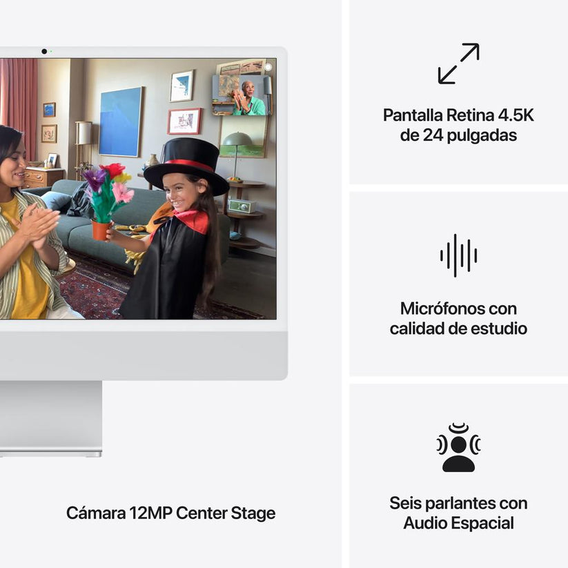 iMac con pantalla Retina 4,5K de 24 pulgadas: Chip M4 de Apple con CPU de 10 núcleos y GPU de 10 núcleos, 256 GB SSD - Plata