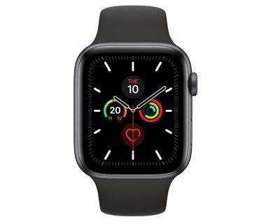 Apple Watch Series 5 GPS • Caja de aluminio gris espacial de 44 mm • Correa deportiva negra