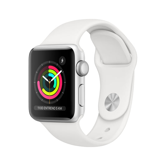 Apple Watch Series 3 (GPS) con caja de 38 mm de aluminio plateada y correa deportiva blanca