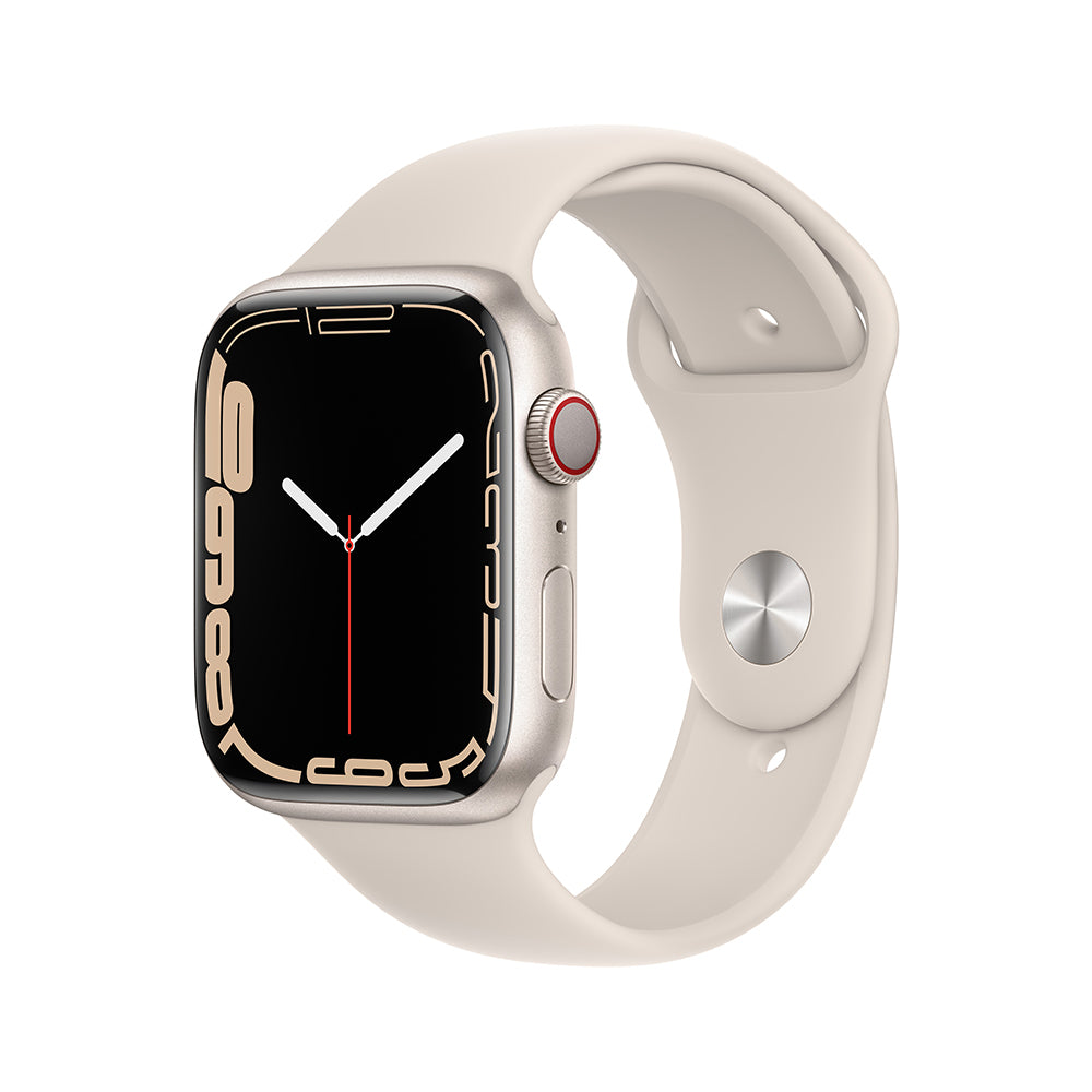 Apple Watch Series 7 (GPS + Cellular) - Caja de aluminio en blanco estelar de 45 mm - Correa deportiva blanco estelar - Talla única