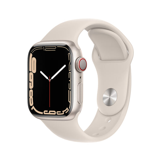 Apple Watch Series 7 (GPS + Cellular) - Caja de aluminio en blanco estelar de 41 mm - Correa deportiva blanco estelar - Talla única