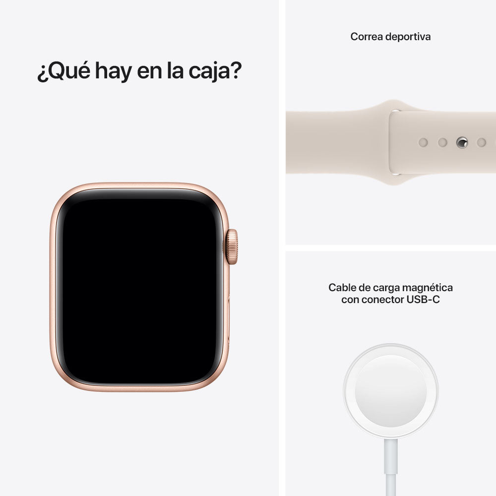 Apple Watch SE (GPS) - Caja de aluminio en oro de 44 mm - Correa deportiva blanco estrella - Talla única