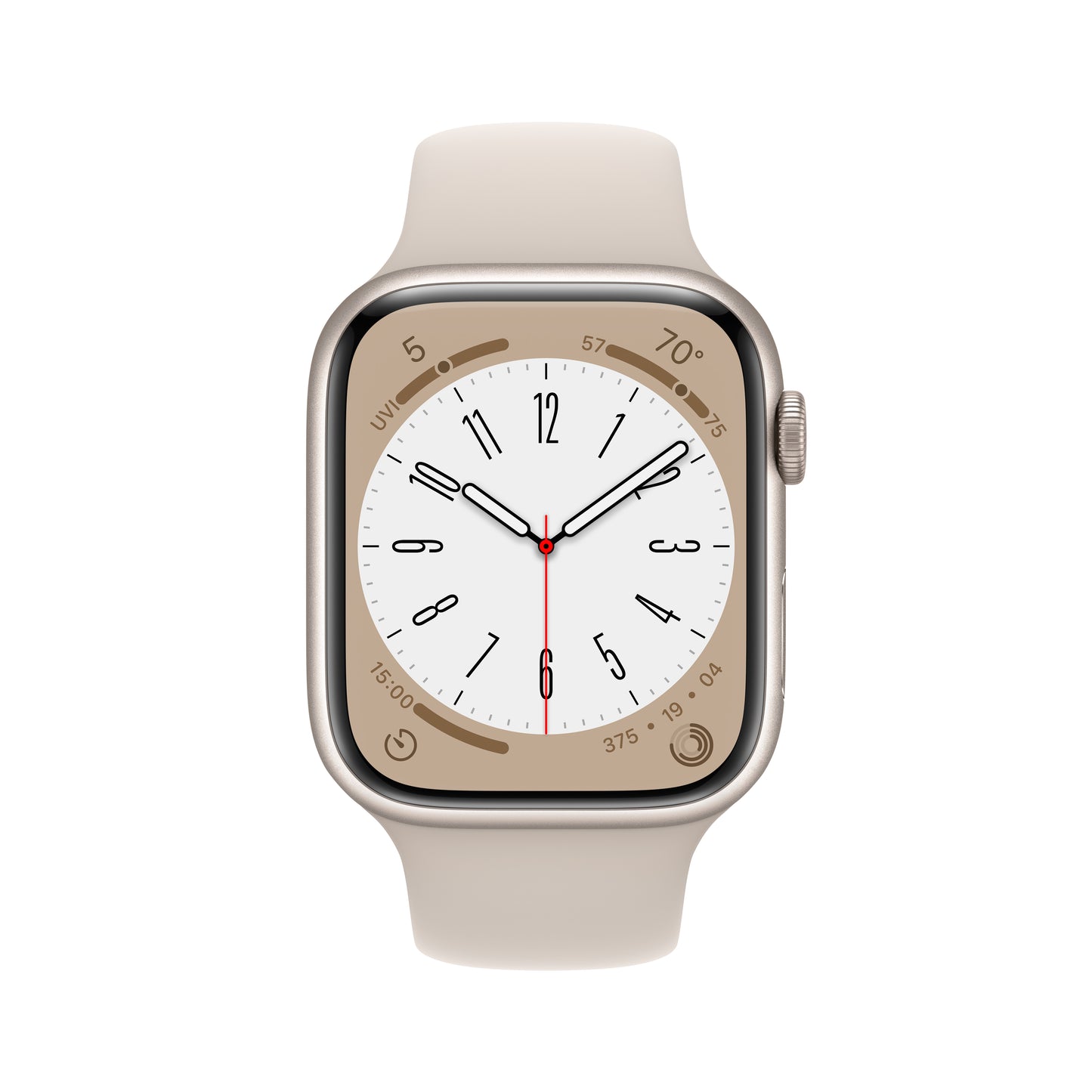Apple Watch Series 8 (GPS) - Caja de aluminio en blanco estrella de 45 mm - Correa deportiva blanco estrella - Talla única