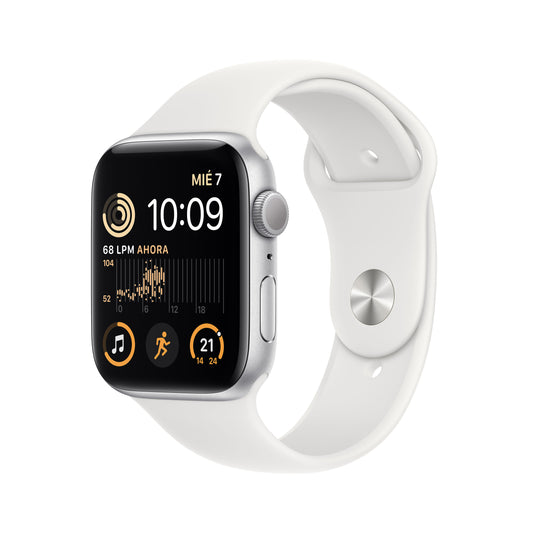 Apple Watch SE (GPS) - Caja de aluminio en plata de 44 mm - Correa deportiva blanca - Talla S/M