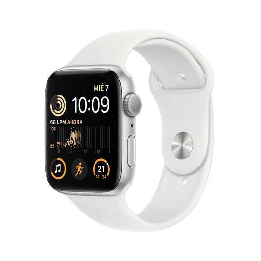 Apple Watch SE (GPS) - Caja de aluminio en plata de 44 mm - Correa deportiva blanca - Talla única