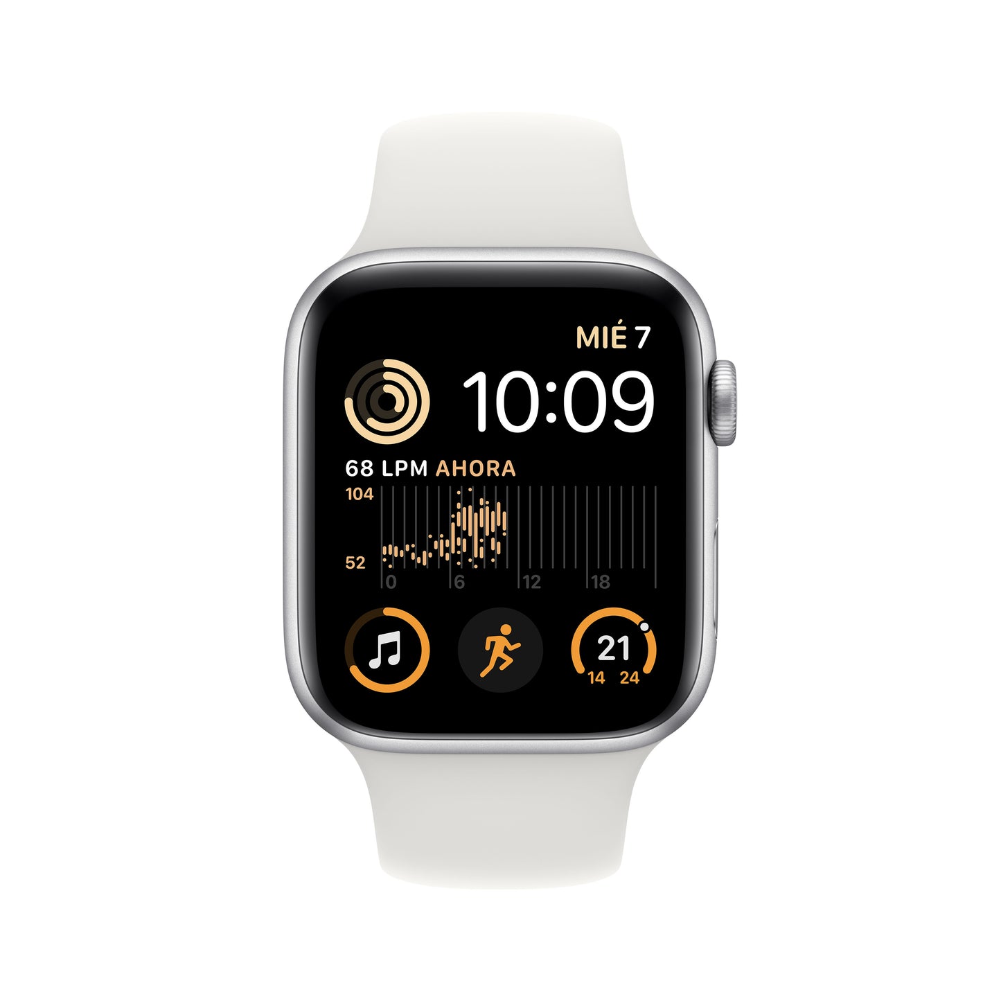 Apple Watch SE (GPS) - Caja de aluminio en plata de 44 mm - Correa deportiva blanca - Talla M/L