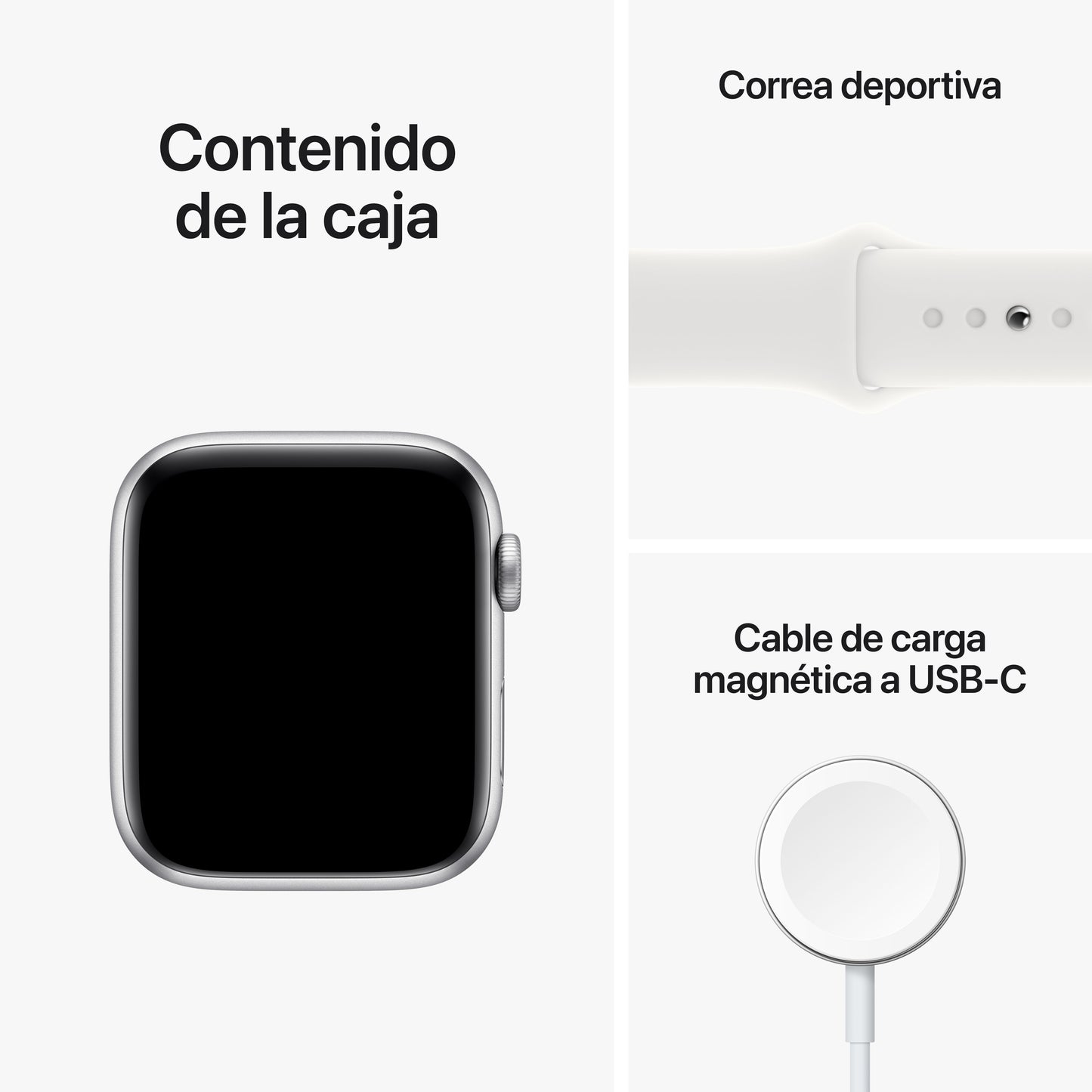 Apple Watch SE (GPS) - Caja de aluminio en plata de 44 mm - Correa deportiva blanca - Talla M/L