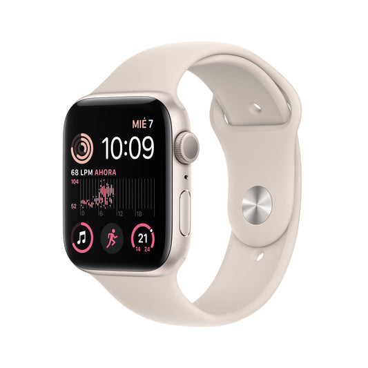 Apple Watch SE (GPS) - Caja de aluminio en blanco estrella de 44 mm - Correa deportiva blanco estrella - Talla S/M