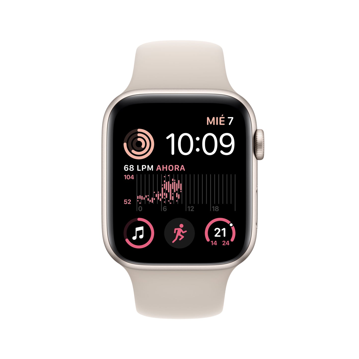 Apple Watch SE (GPS) - Caja de aluminio en blanco estrella de 44 mm - Correa deportiva blanco estrella - Talla S/M