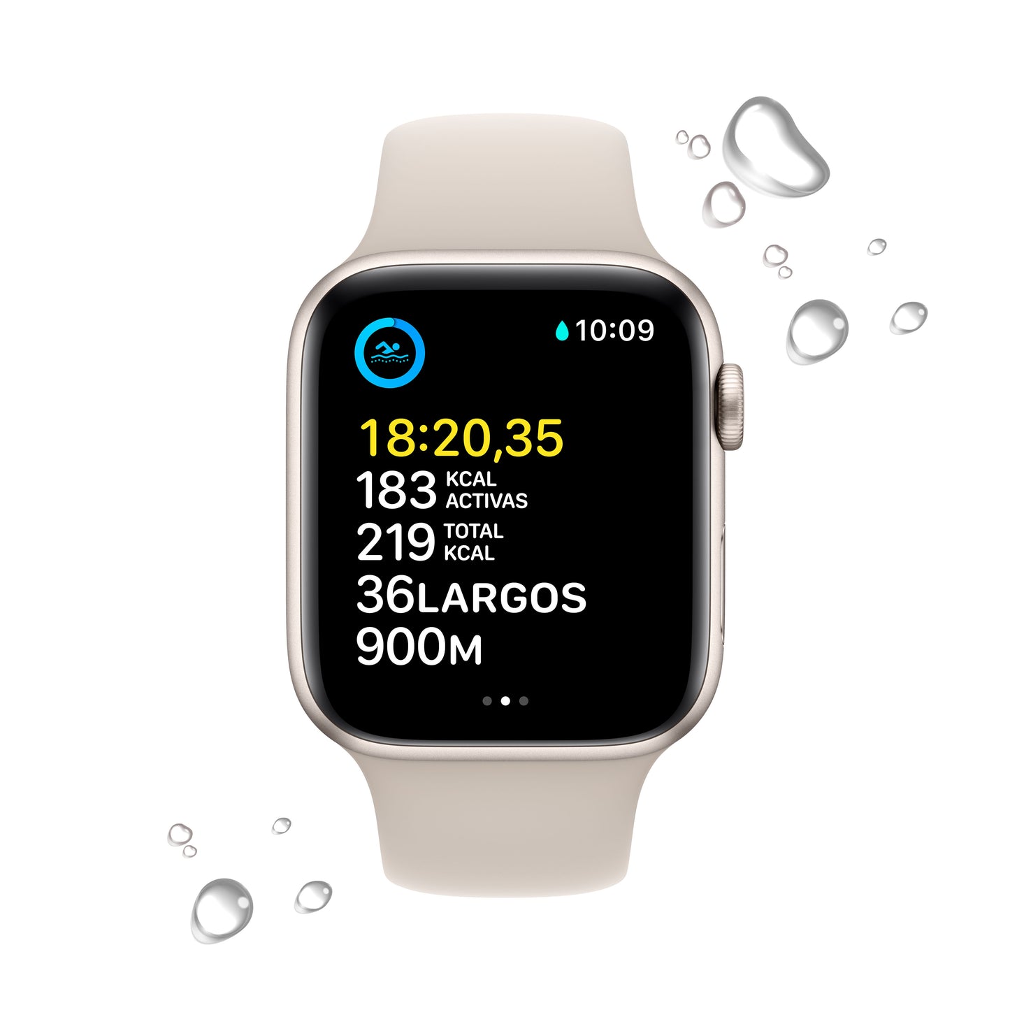 Apple Watch SE (GPS) - Caja de aluminio en blanco estrella de 44 mm - Correa deportiva blanco estrella - Talla S/M