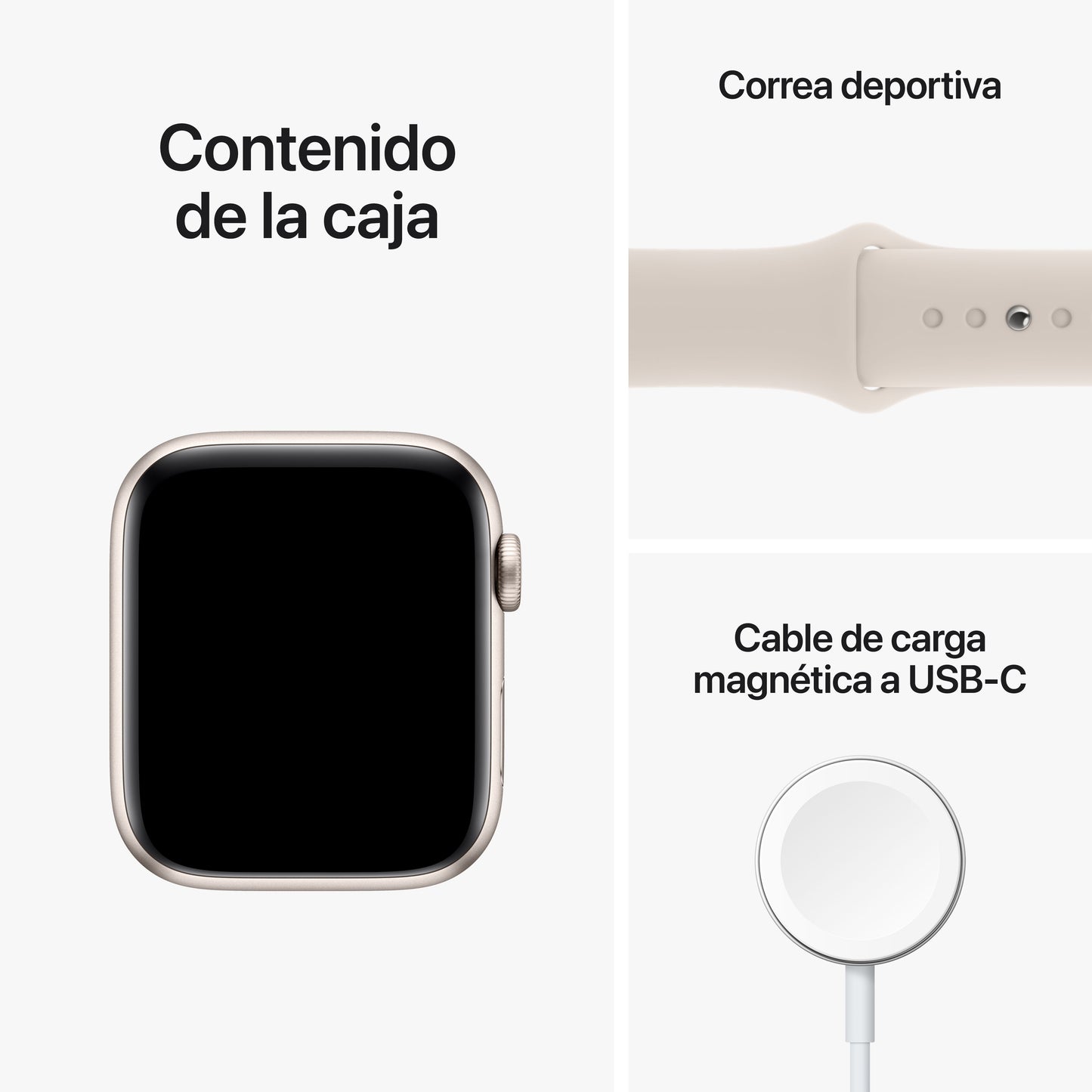 Apple Watch SE (GPS) - Caja de aluminio en blanco estrella de 44 mm - Correa deportiva blanco estrella - Talla S/M