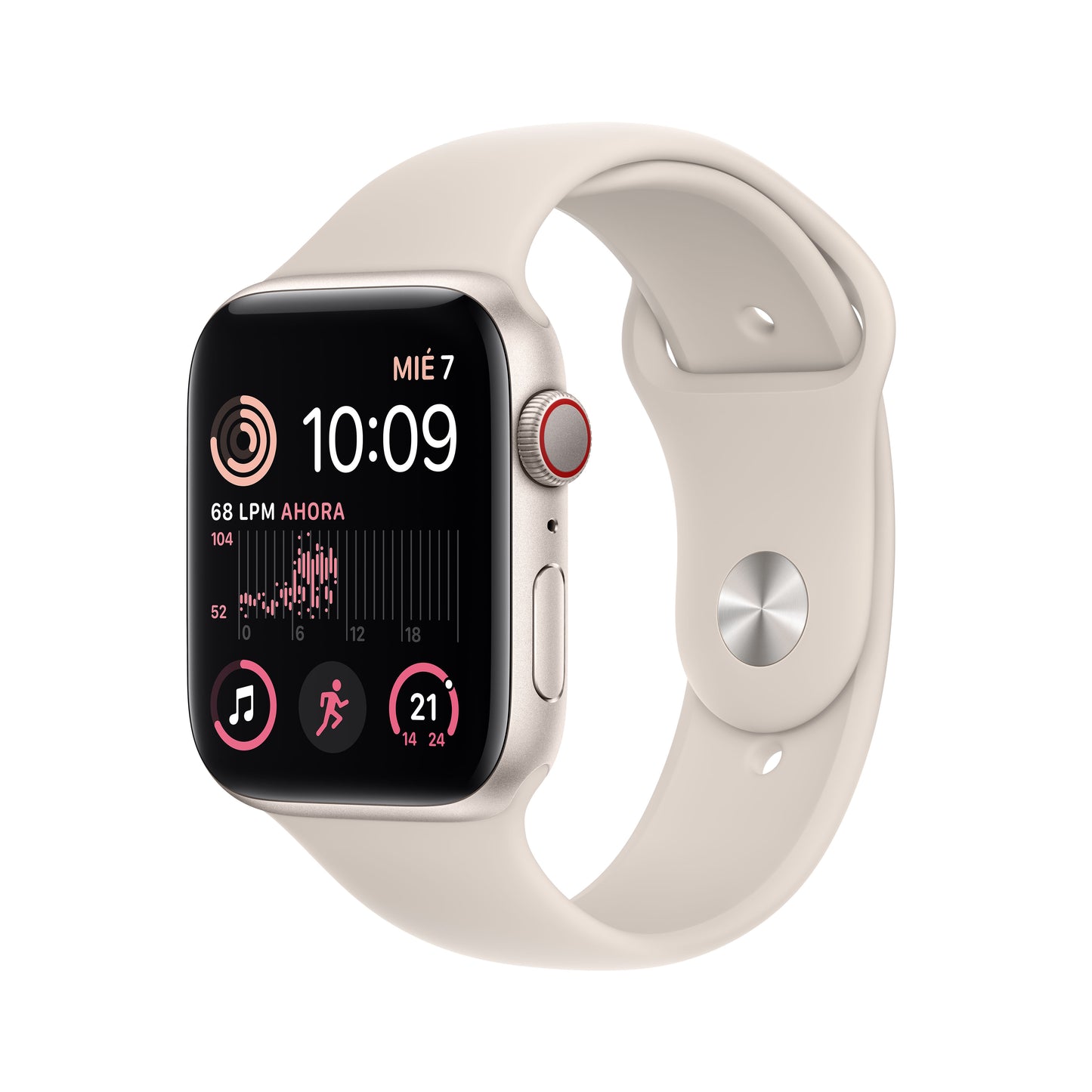 Apple Watch SE (GPS + Cellular) - Caja de aluminio en blanco estrella de 44 mm - Correa deportiva blanco estrella - Talla única