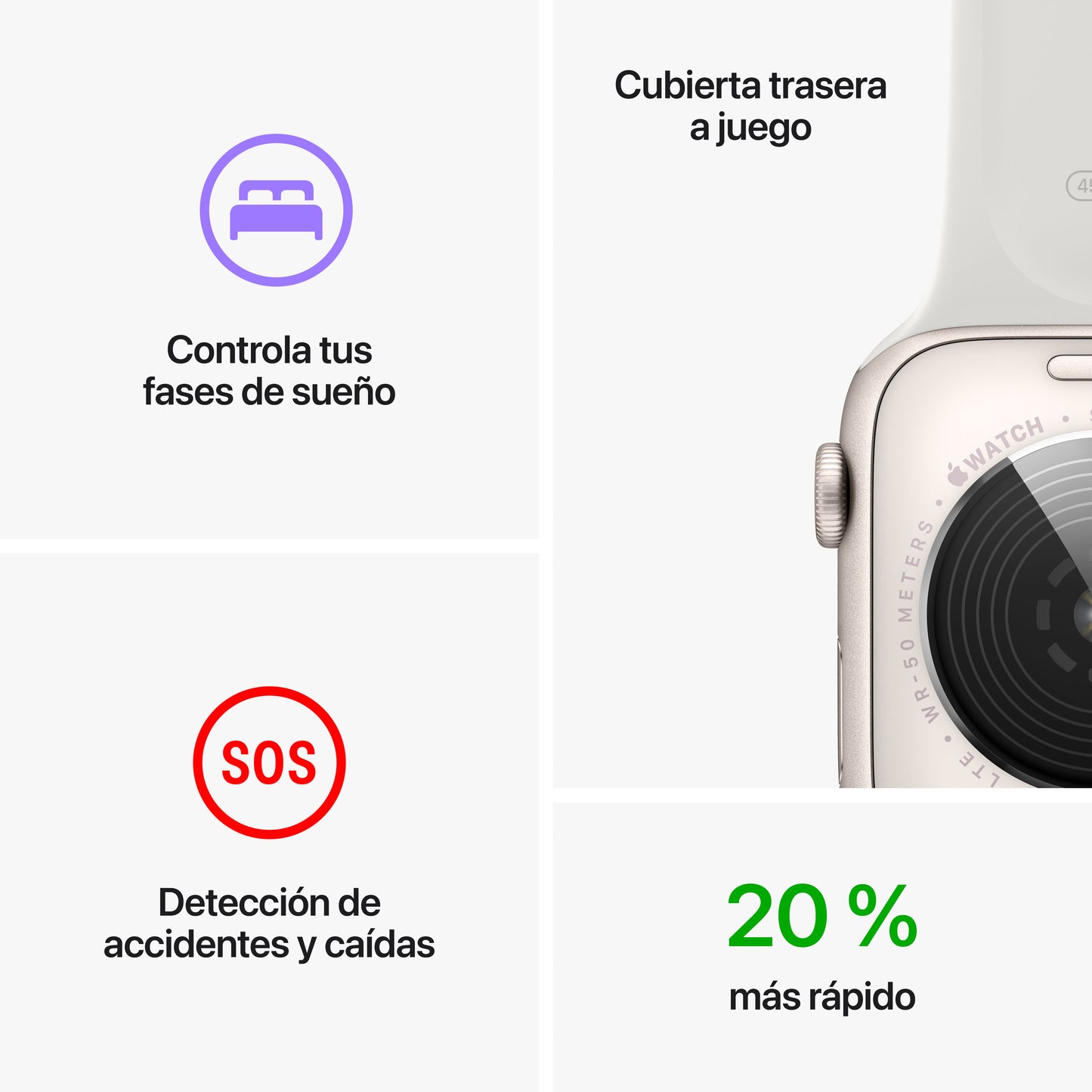 Apple Watch SE (GPS + Cellular) - Caja de aluminio en blanco estrella de 44 mm - Correa deportiva blanco estrella - Talla única