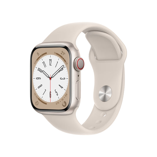 Apple Watch Series 8 (GPS + Cellular) - Caja de aluminio en blanco estrella de 41 mm - Correa deportiva blanco estrella - Talla única